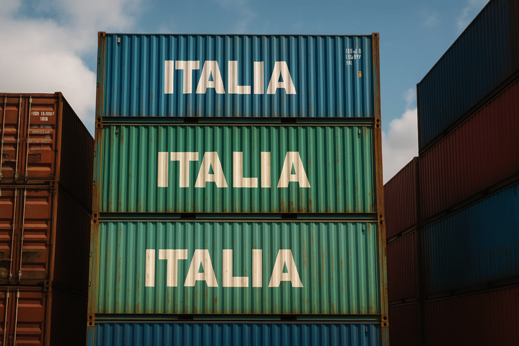 A large stack of shipping containers at an African port under a cloudy sky, symbolising Africa’s trade, debt, and economic ties in the global climate finance conversation.