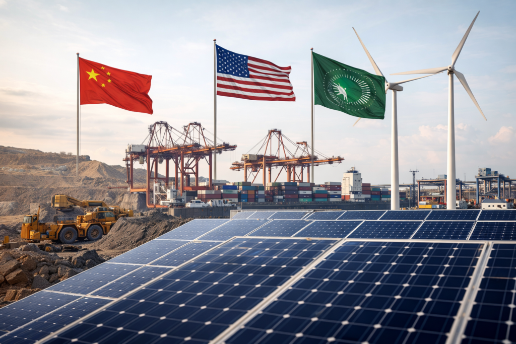 African energy infrastructure representing geopolitics between Africa, China, and the United States.