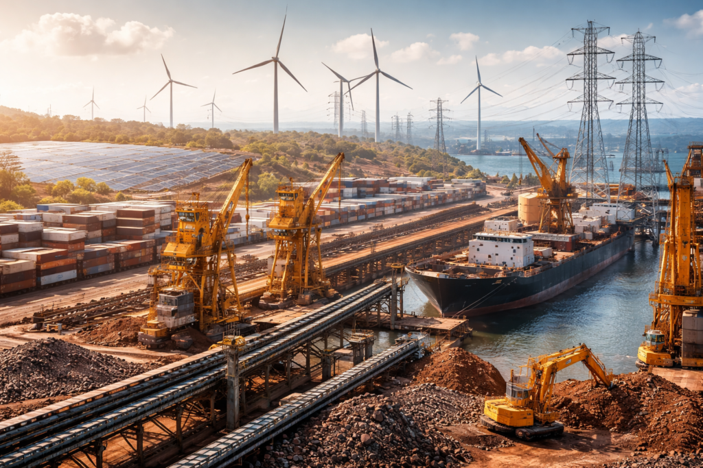 African mining and transport infrastructure linked to renewable energy in the global energy transition.